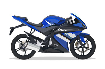 blue motorbike with detail viewed from the side