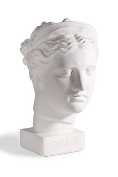 Gypsum head of the ancient Greek goddess Diana on a white background