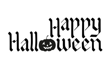 Happy Halloween. Hand drawn lettering with pumpkin. Vector illustration.