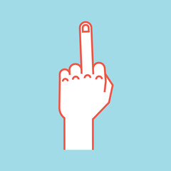 Gesture. Rude sign. Stylized hand with middle finger up. Icon.