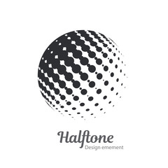 Vector abstract logo halftone design element. Black dotted sphere business logotype