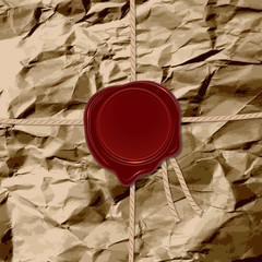 Wax seal on craft paper background. Vector design element. 
