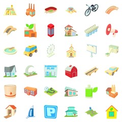 Cityscape icons set, cartoon style