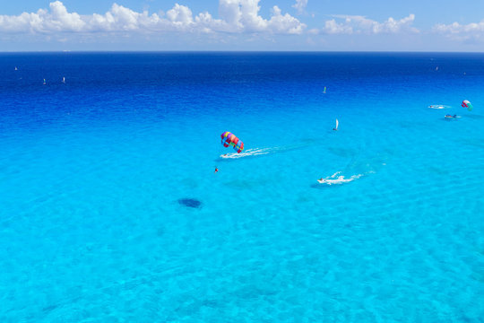 Watersports Activity Top View At Caribbean Ocean