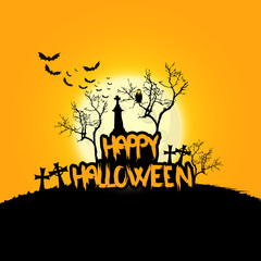 Creepy Halloween Background with Full Moon and Scary Mysterious Creatures. Vector Illustration