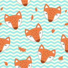 Seamless pattern with cute cartoon foxes. Vector template for wrapping paper, bedding pattern for kids,  print on clothes.