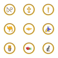Egyptian pyramid icons set, cartoon style