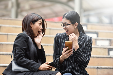 Cheerful Young Asian Business colleagues women.