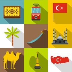 State of Turkey icon set, flat style