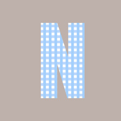 N blue vector alphabet letter with polka dots isolated on Grey background