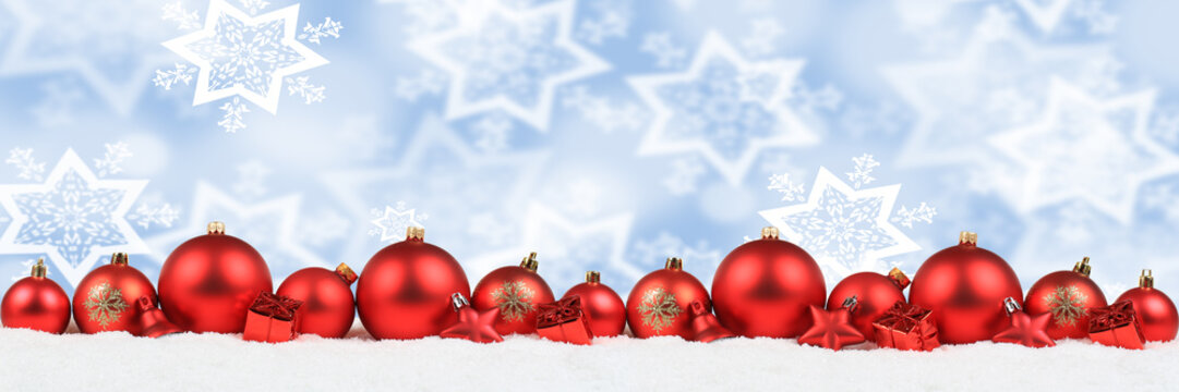 Weihnachten rot Weihnachtskugeln Banner Dekoration Hintergrund Winter Schnee Textfreiraum