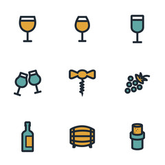 Vector flat wine icons set