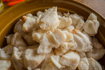 The Crab meat cooked ready to eat image close up.
