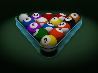 Naklejka premium Pool billiard balls in starting position. 3D rendering