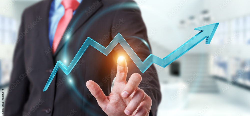 Poster Businessman using digital modern arrow 3D rendering