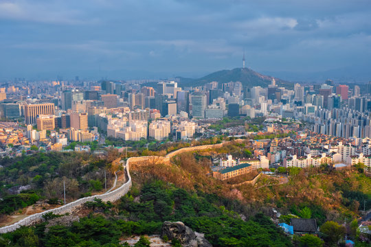Seoul skyline on sunset, South Korea.
