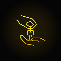 Hands with car key yellow icon