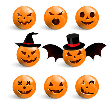 Set of smiles for Halloween. Evil and terrible emotions. Emoji for halloween. Vector illustration.