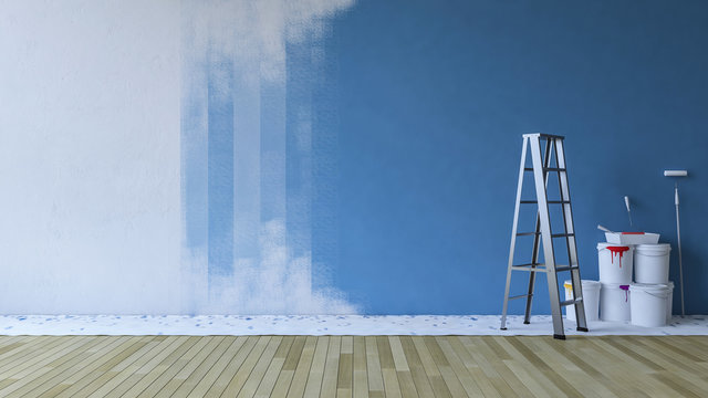 Painting wall blue in an empty room
