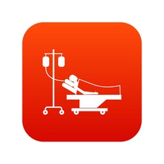 Patient in bed on a drip icon digital red