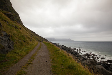 Dramatic scenery on the Uttakleiv beach, Norway