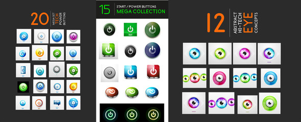 Mega collection of start power buttons and eye symbols