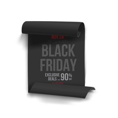 Illustration of Black Friday Vector Poster. 3D Realistic Paper Scroll with Black Friday Discount Template Isolated