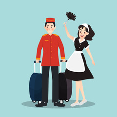 Bellboy and housekeeper in different character