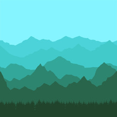 Seamless background with green and blue mountain peaks
