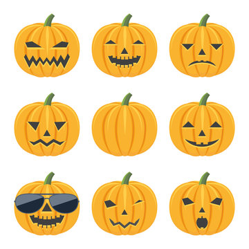 Set of icons of emotional, smiling pumpkins