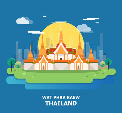 Wat Phra Kaew beautiful temple in Thailand vector and illustration design