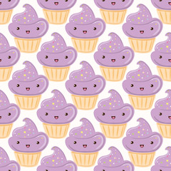Seamless pattern with cupcakes isolated on white background.