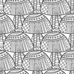 Mushrooms. Black and white illustration, seamless pattern for coloring book, pages.
