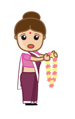 Funny Cartoon Political Woman Character with Flowers Garland