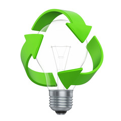 Recycle Sign with Light Bulb Isolated