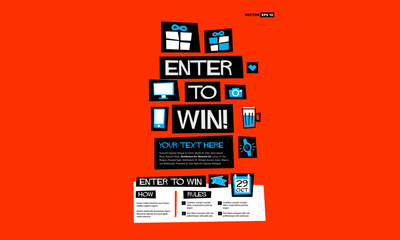 Enter to Win! (Flat Style Vector Illustration Contest Poster Design) With Instructions and Rules 