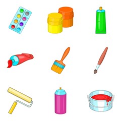 Color icons set, cartoon style
