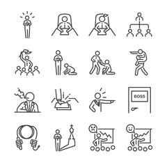 Boss line icon set. Included the icons as leader, team, bossy, command, manager, chief and more.