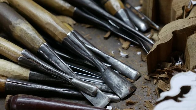 set of wood carving tools, Carpenter wood chisel tool.