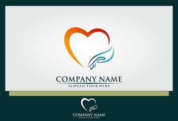 love heart hand vector logo