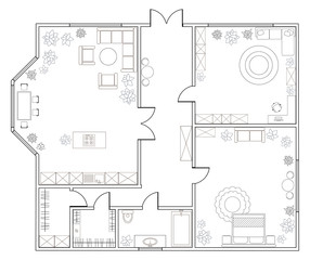 Abstract vector plan of one-bedroom apartment