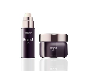 Cosmetics set package Vector realistic mock up. Hydration cream, serum or lotion. Perfect for advertising, flyer, banner, poster. 3d illustration
