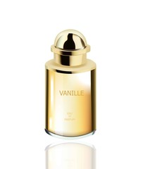 Perfume Cosmetics package Vector realistic mock up. Eau de toillete golden bottle Perfect for advertising, flyer, banner, poster. 3d illustration