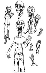 set of zombie doodle illustration Hand drawn Sketch line vector eps10