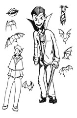set of doodle illustration Hand drawn Sketch line vector bat vampire eps10