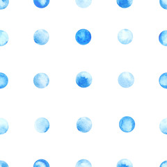 Fototapeta na wymiar Vector seamless pattern of blue watercolor circles