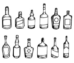 set of beer bottle doodle illustration Hand drawn Sketch line vector eps10