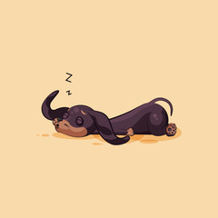 Vector stock illustration emoji of cartoon character dog talisman, phylactery hound, mascot pooch, bowwow dachshund sticker emoticon German badger-dog sleeps on stomach emotion design