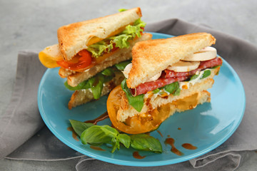 Tasty homemade sandwiches on plate