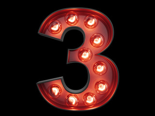 Light bulb digit alphabet character 3 three font